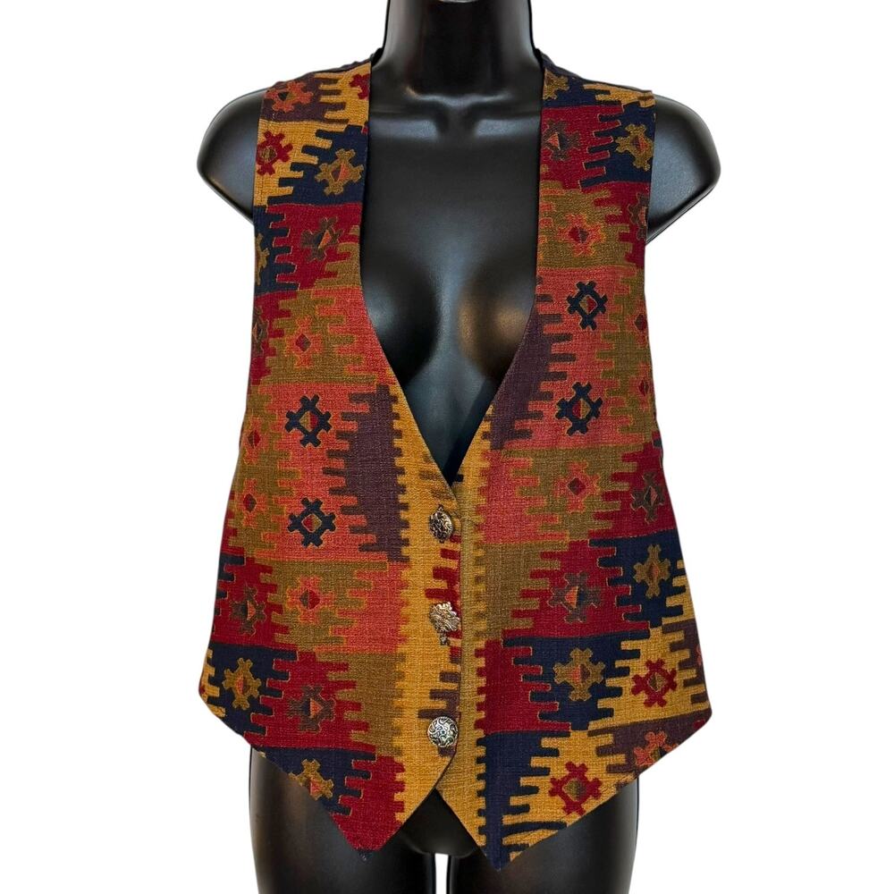 Vintage 90s California Happenings Southwestern Tapestry Vest Western Boho M